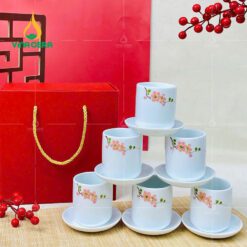 Cốc Sứ Bát Tràng Trắng vẽ Hoa Đào CSV-041011