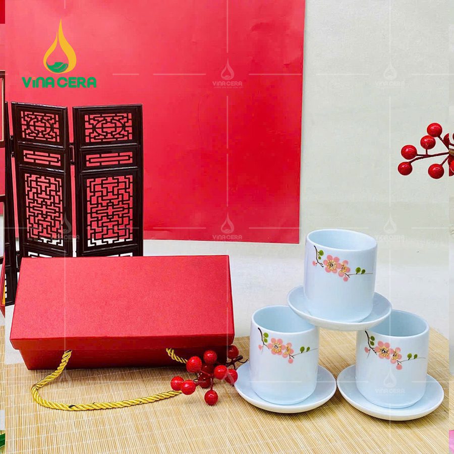 Cốc Sứ Bát Tràng Trắng vẽ Hoa Đào CSV-041011 Cốc Sứ Bát Tràng Trắng vẽ Hoa Đào CSV-041011