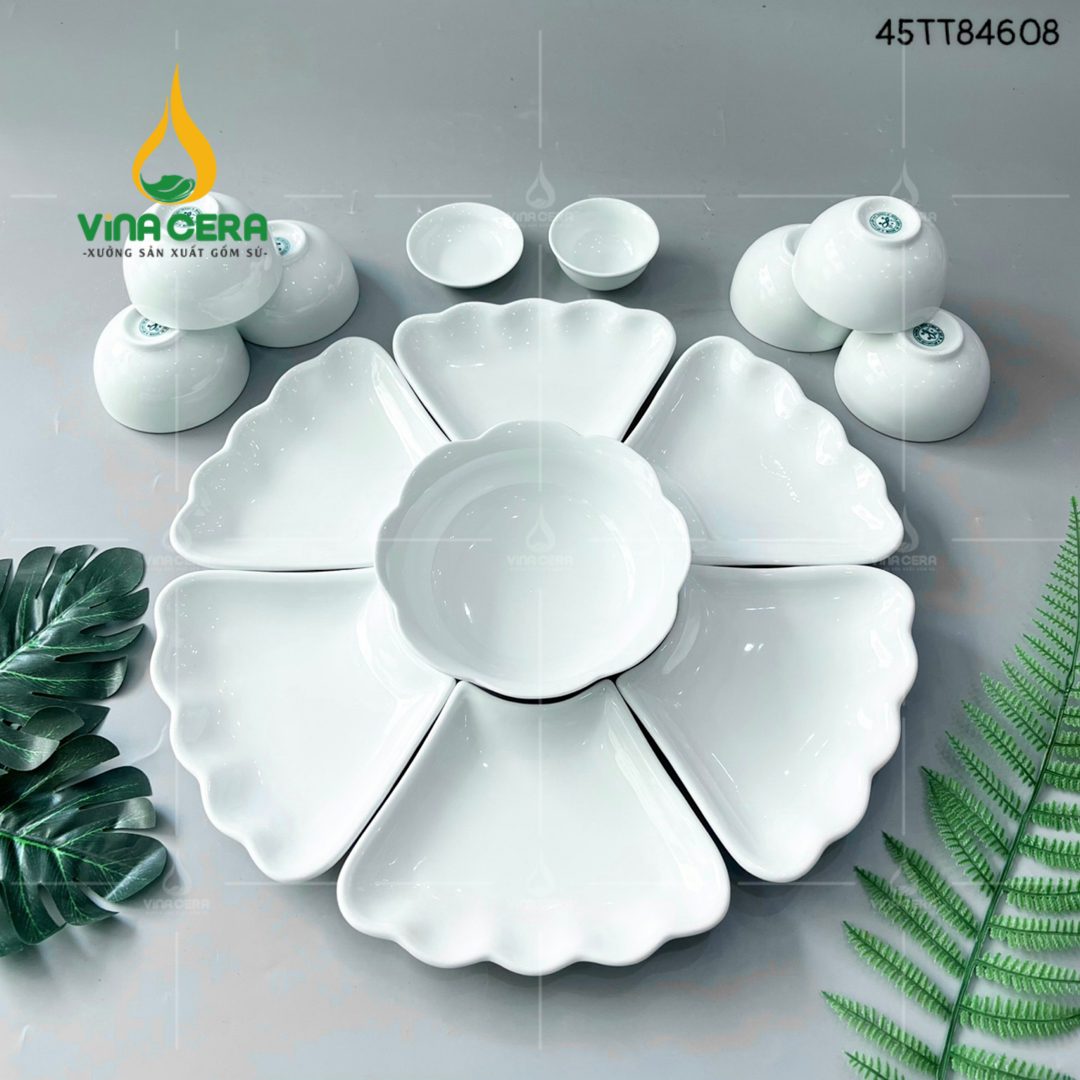 Bộ Bàn Ăn Hoa Mặt Trời Bát Tràng - BBA 102410 Bộ bàn ăn hoa mặt trời Bát Tràng