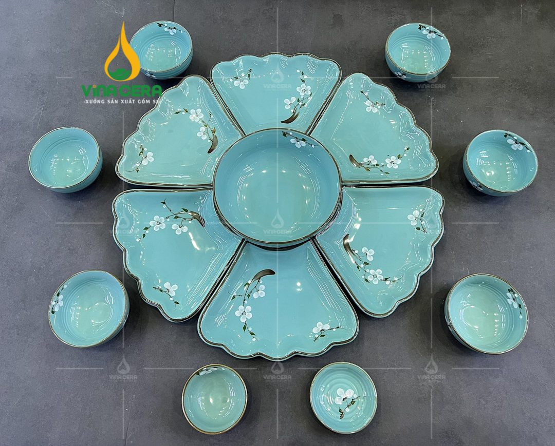 Bộ Bàn Ăn Hoa Mặt Trời Bát Tràng - BBA 102410 Bộ bàn ăn hoa mặt trời Bát Tràng