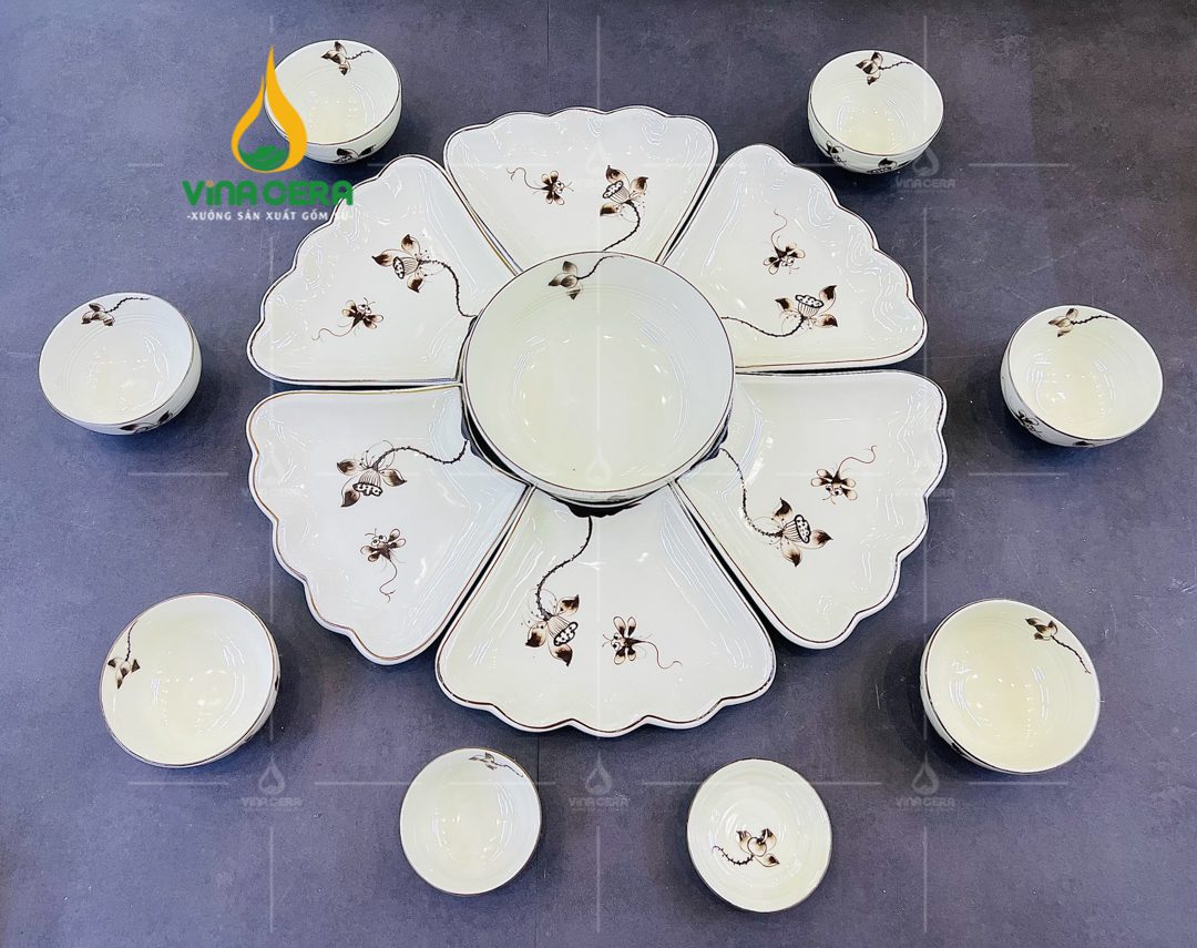 Bộ Bàn Ăn Hoa Mặt Trời Bát Tràng - BBA 102410 Bộ bàn ăn hoa mặt trời Bát Tràng