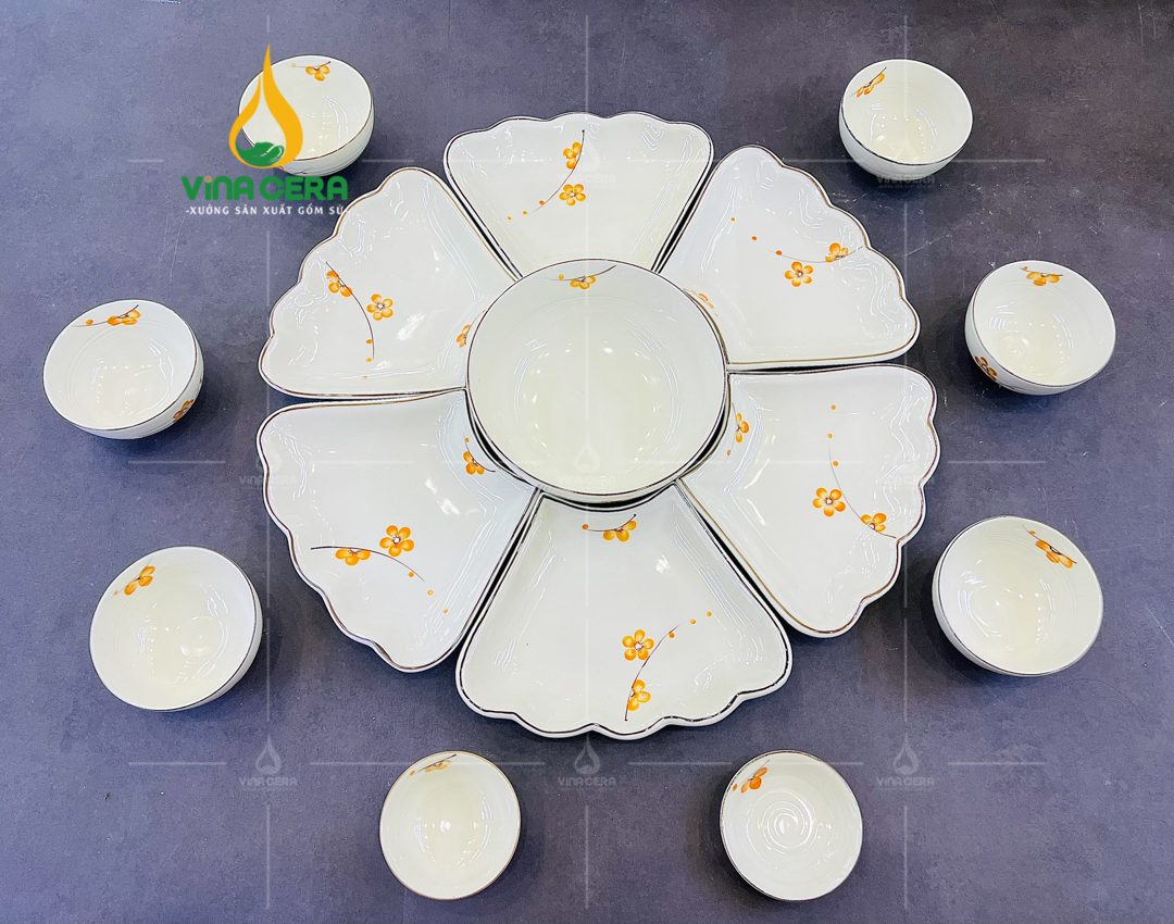 Bộ Bàn Ăn Hoa Mặt Trời Bát Tràng - BBA 102410 Bộ bàn ăn hoa mặt trời Bát Tràng