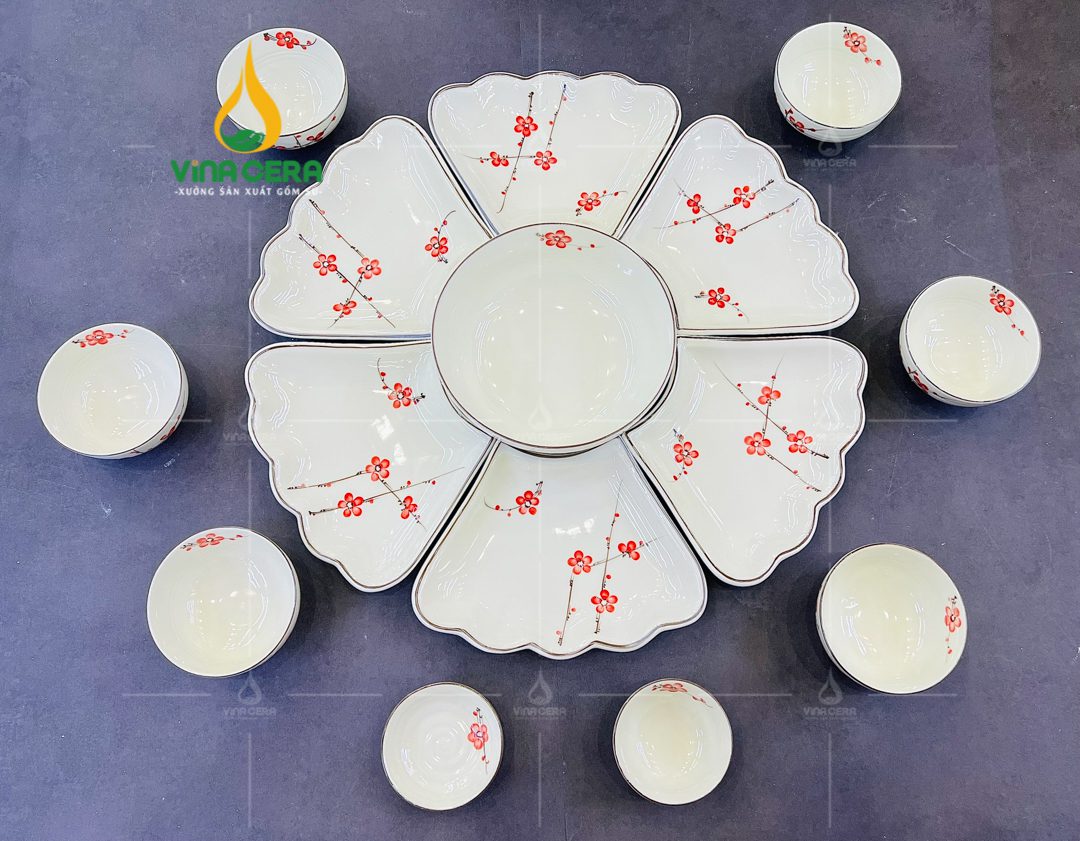 Bộ Bàn Ăn Hoa Mặt Trời Bát Tràng - BBA 102410 Bộ bàn ăn hoa mặt trời Bát Tràng