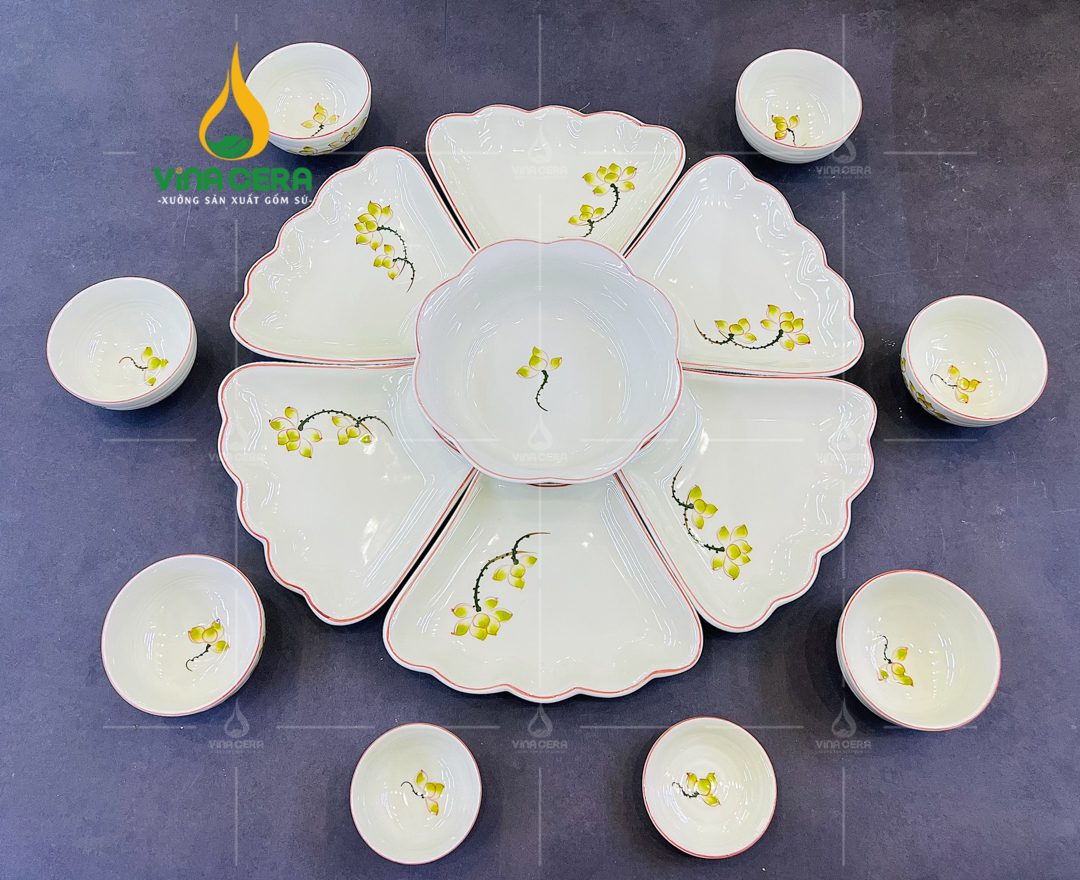 Bộ Bàn Ăn Hoa Mặt Trời Bát Tràng - BBA 102410 Bộ bàn ăn hoa mặt trời Bát Tràng