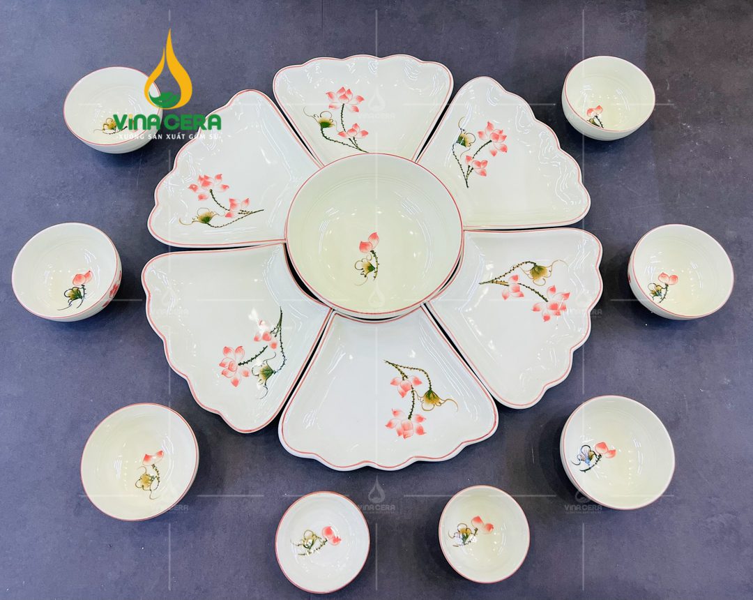 Bộ Bàn Ăn Hoa Mặt Trời Bát Tràng - BBA 102410 Bộ bàn ăn hoa mặt trời Bát Tràng