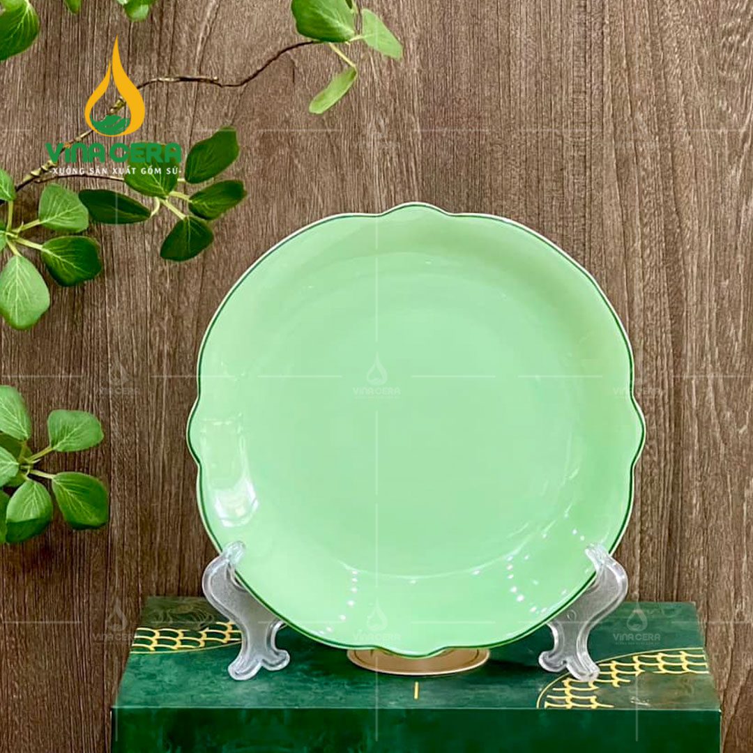 Bộ Chén Đĩa Bát Tràng Men Xanh Ngọc Trơn - TS 102404 Bộ chén đĩa Bát Tràng men xanh ngọc trơn