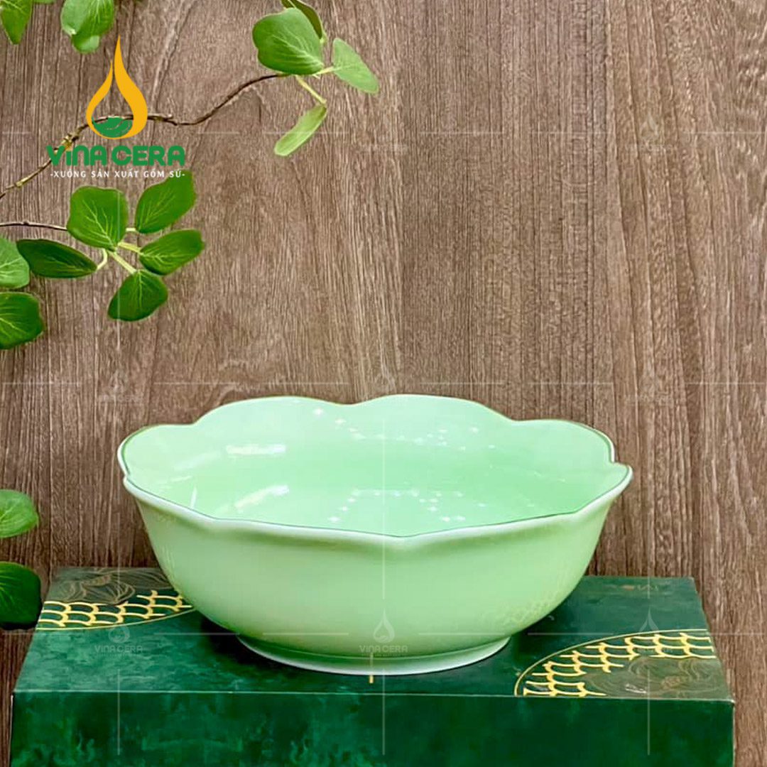 Bộ Chén Đĩa Bát Tràng Men Xanh Ngọc Trơn - TS 102404 Bộ chén đĩa Bát Tràng men xanh ngọc trơn