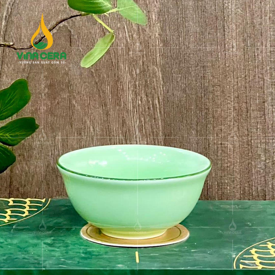 Bộ Chén Đĩa Bát Tràng Men Xanh Ngọc Trơn - TS 102404 Bộ chén đĩa Bát Tràng men xanh ngọc trơn