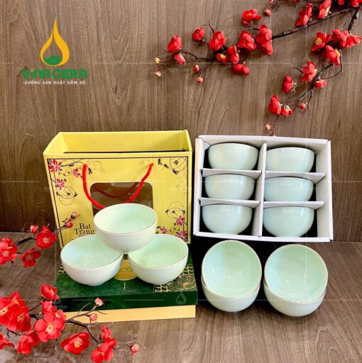 Set bộ 6 chén cơm Bát Tràng cao cấp in logo