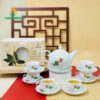 Bộ Ấm Chén Sứ Trắng Ngọn Lửa Vẽ Đài Sen Chuồn
