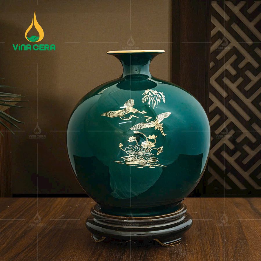 Bình Hút Lộc Vẽ Vàng Bát Tràng Màu Xanh Lục BHL-02110524 Bình Hút Lộc Vẽ Vàng Bát Tràng Màu Xanh Lục BHL-02110524