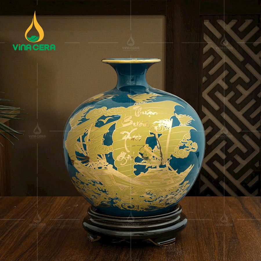 Bình Hút Lộc Vẽ Vàng Bát Tràng Màu Xanh Lục BHL-02110524 Bình Hút Lộc Vẽ Vàng Bát Tràng Màu Xanh Lục BHL-02110524