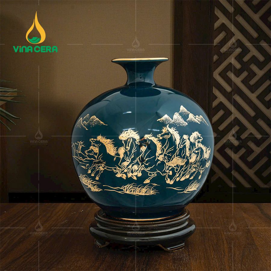 Bình Hút Lộc Vẽ Vàng Bát Tràng Màu Xanh Lục BHL-02110524 Bình Hút Lộc Vẽ Vàng Bát Tràng Màu Xanh Lục BHL-02110524