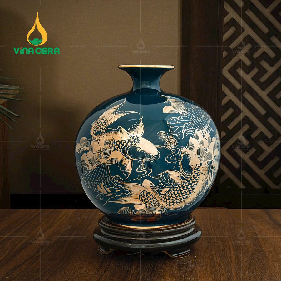 Bình Hút Lộc Vẽ Vàng Bát Tràng Màu Xanh Lục BHL-02110524 Bình Hút Lộc Vẽ Vàng Bát Tràng Màu Xanh Lục BHL-02110524