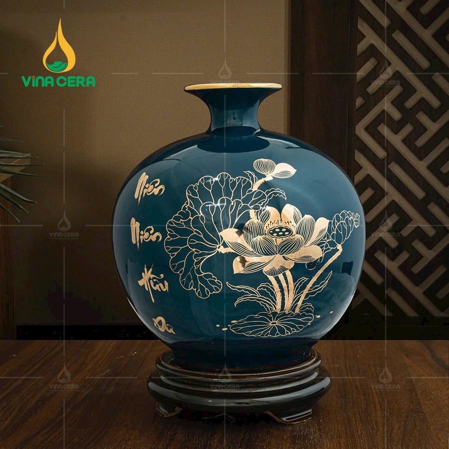 Bình Hút Lộc Vẽ Vàng Bát Tràng Màu Xanh Lục BHL-02110524 Bình Hút Lộc Vẽ Vàng Bát Tràng Màu Xanh Lục BHL-02110524