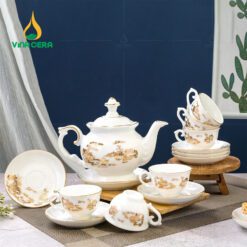 Bộ Ấm Trà Đài Cát Vàng Kim VN AC 38 Bộ Ấm Chén Đài Các Vẽ Làng Quê Vàng Kim