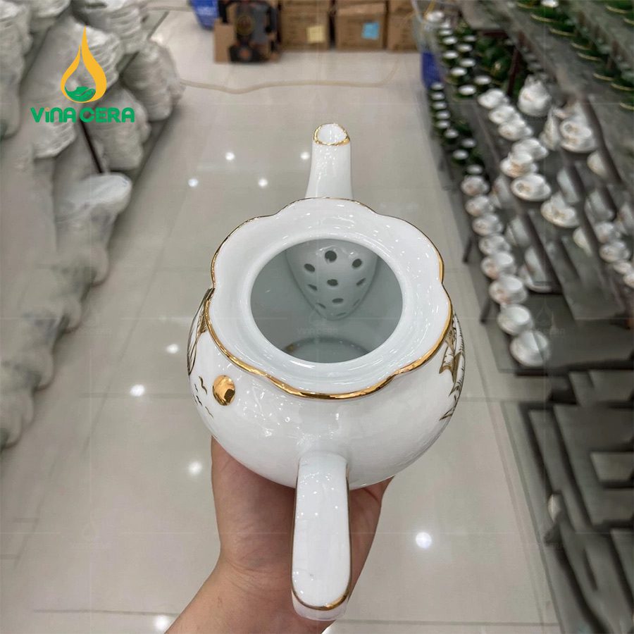 Bộ Ấm Trà Đài Cát Vàng Kim VN AC 38 Bộ Ấm Chén Đài Các Vẽ Vàng Thuận Buồm Xuôi Gió