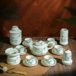 Bộ Ấm Chén Men Kem Vẽ Đào Xanh AC04112224