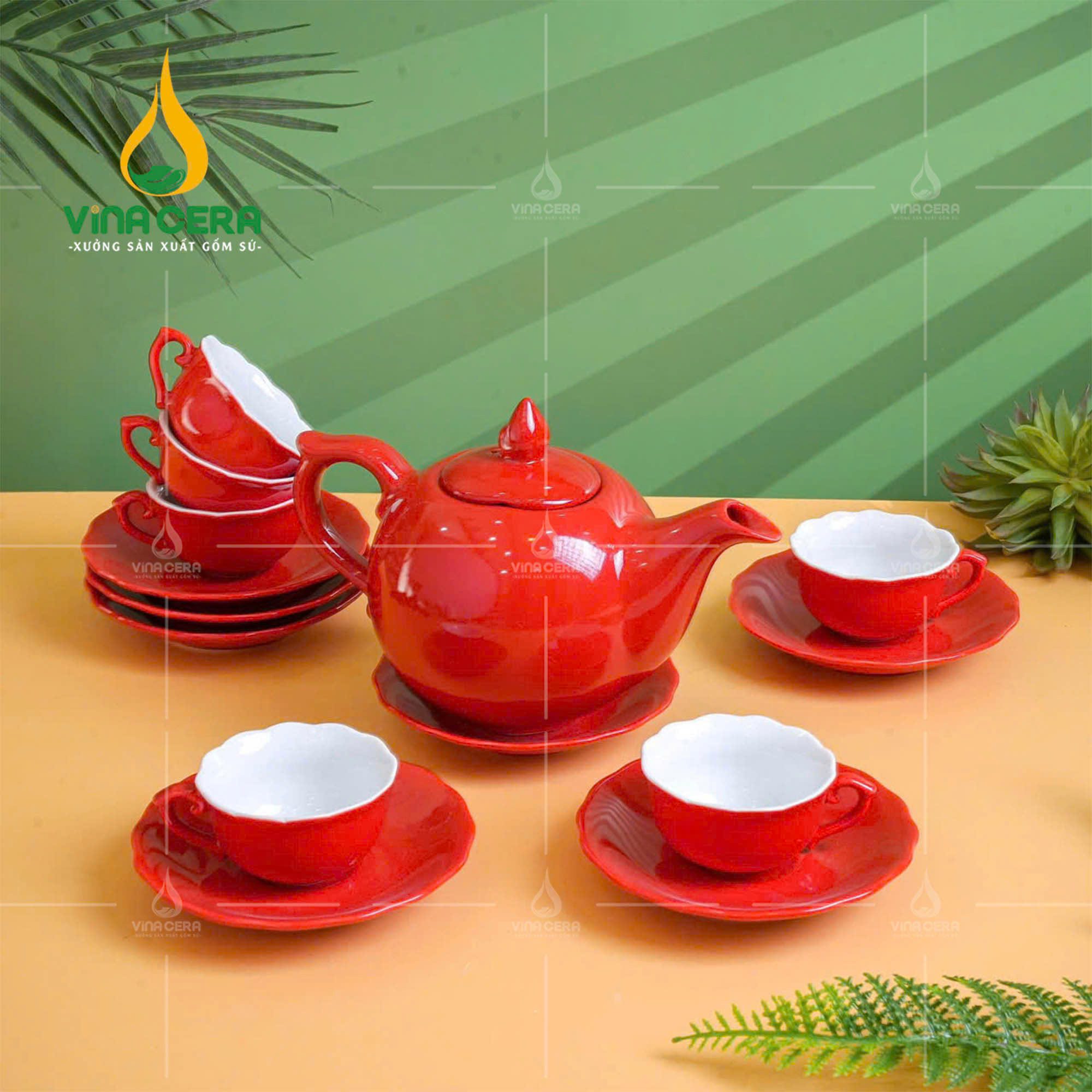 Tại sao nên chọn bộ ấm chén trà Bát Tràng làm quà tặng sự kiện, đại hội Đảng, công Đoàn? Bộ Ấm Chén Sứ Bát Tràng Men Đỏ