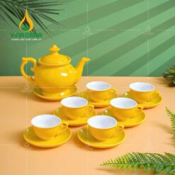Bộ Ấm Chén Sứ Bát Tràng Men màu Vàng