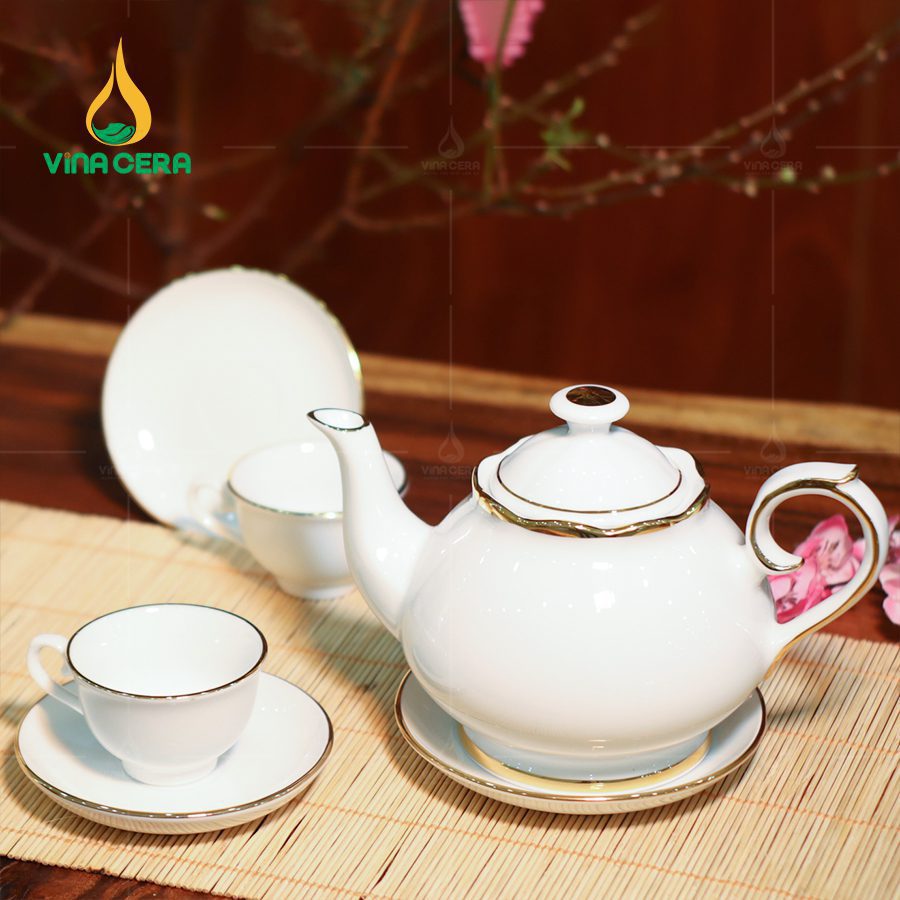 Bộ Ấm Chén Mạ Vàng Cao Cấp - Mua Ở Đâu, Giá Bao Nhiêu? Bộ Ấm Chén Trà Thiên Kim Viền Vàng Kim