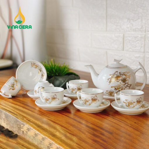 Bộ Ấm Chén Trăng Khuyết Vẽ Sen Vàng Kim
