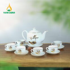 Bộ Ấm Trà Dáng Minh Long Vẽ Vàng VN AC 40