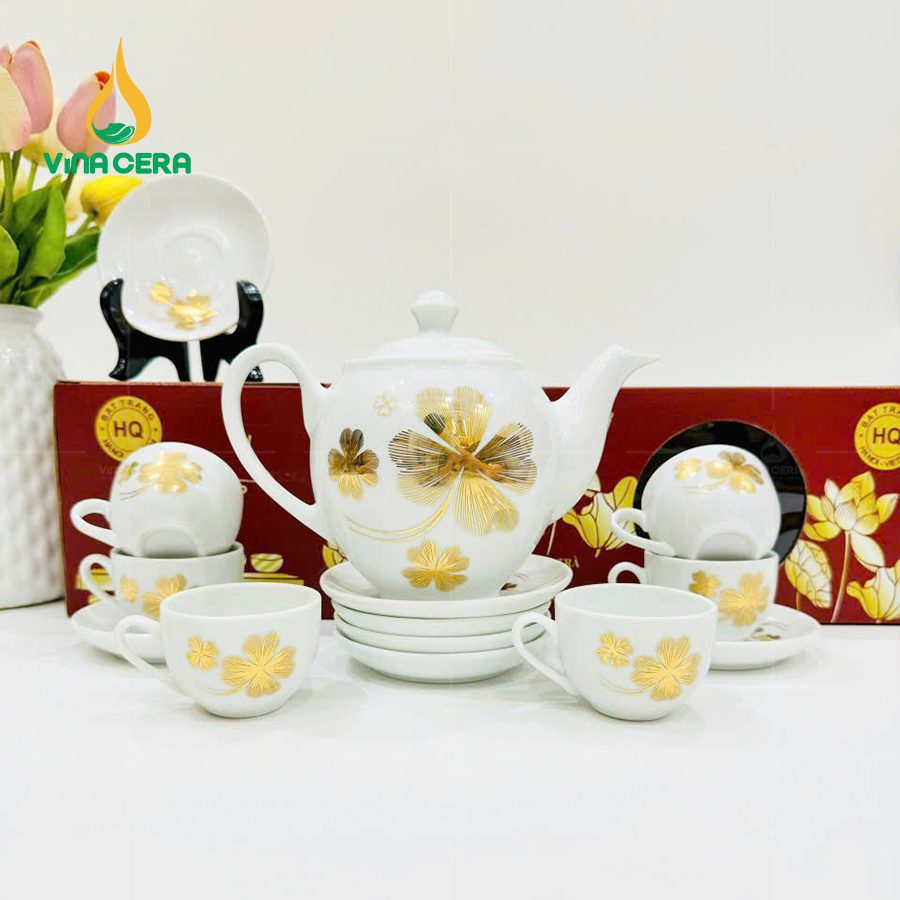 Bộ Ấm Trà Dáng Minh Long Vẽ Vàng VN AC 40