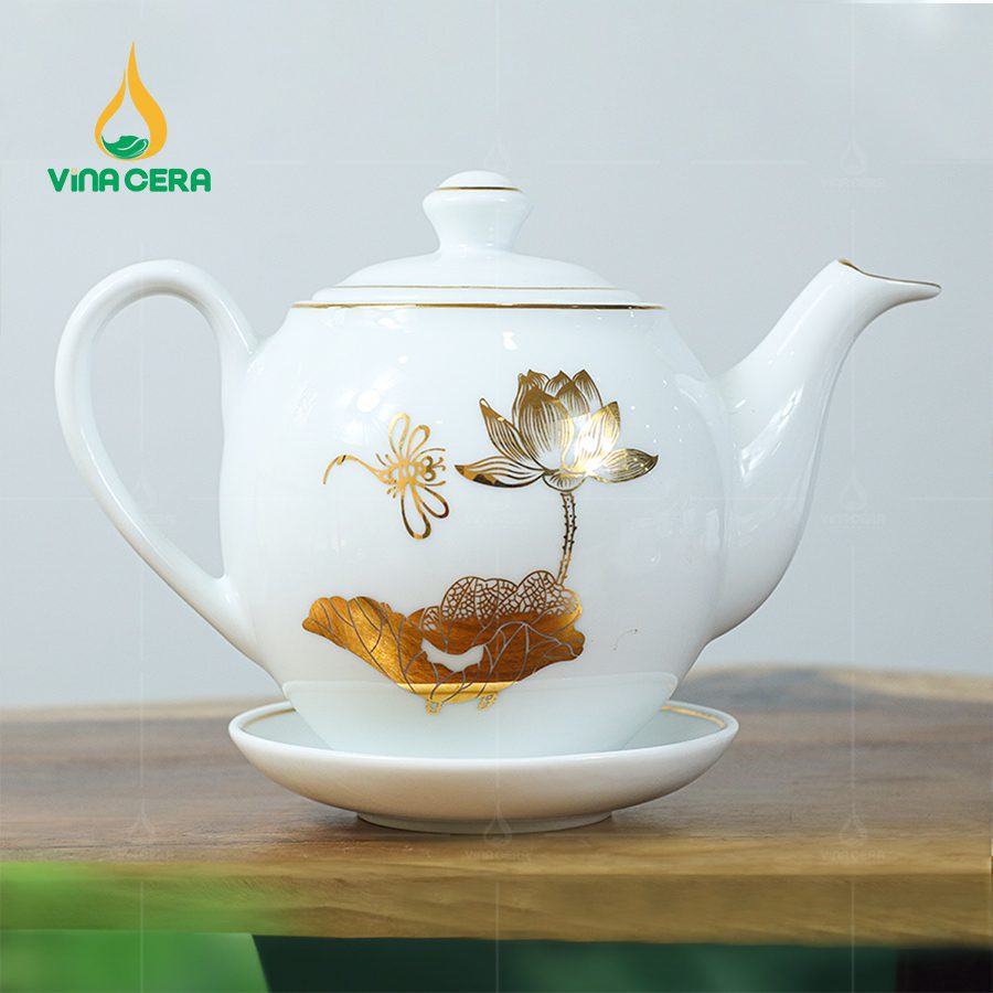 Bộ Ấm Trà Dáng Minh Long Vẽ Vàng VN AC 40