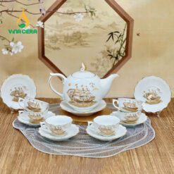 Bộ Ấm Trà Mẫu Đơn Vẽ Vàng VN AC 42