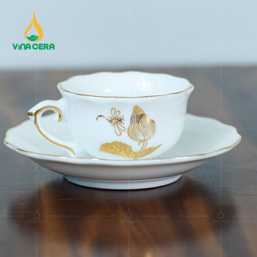 Bộ Ấm Trà Mẫu Đơn Vẽ Vàng VN AC 42