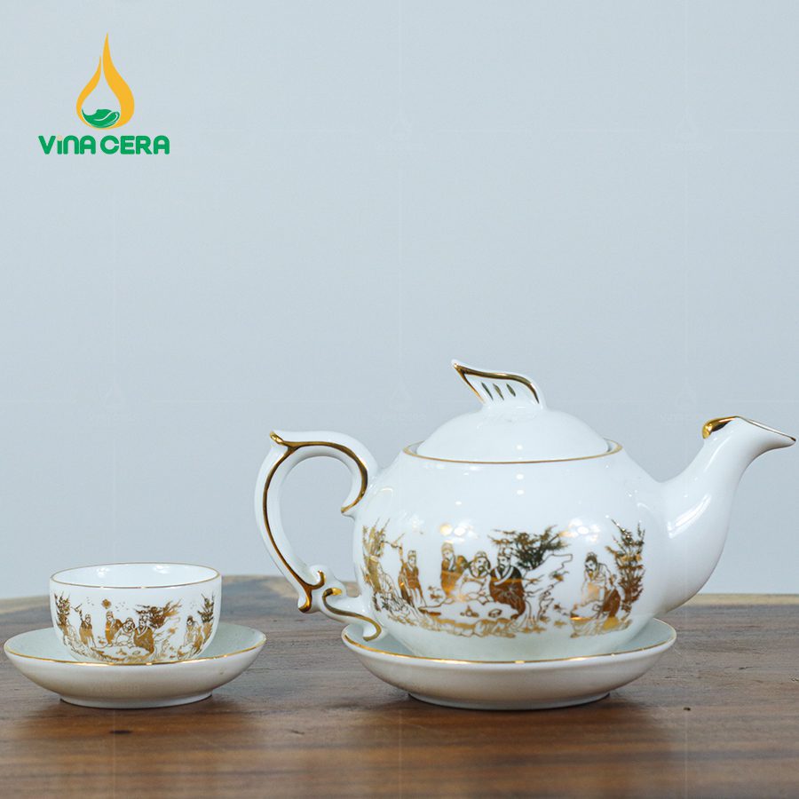 Bộ Ấm Trà Phượng Hoàng Vàng Kim VN AC 45 Ấm Chén Phượng Hoàng Trúc Lâm Thất Hiền Vàng Kim