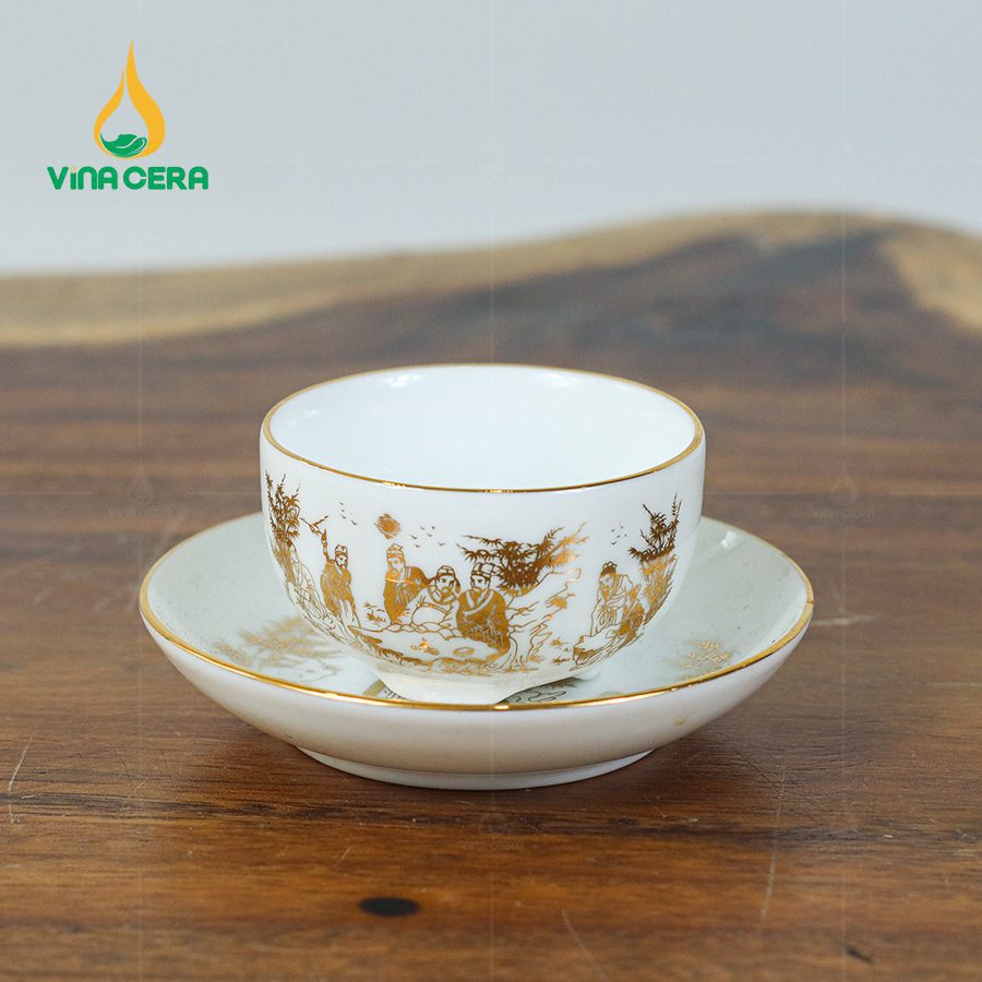 Bộ Ấm Trà Phượng Hoàng Vàng Kim VN AC 45 Ấm Chén Phượng Hoàng Trúc Lâm Thất Hiền Vàng Kim