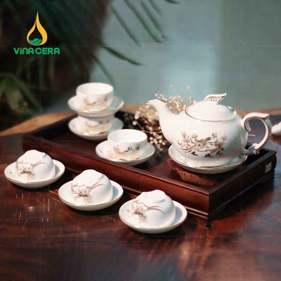 Bộ Ấm Trà Phượng Hoàng Vàng Kim VN AC 45 Bộ Ấm Chén Phượng Hoàng Vinh Hoa Phú Quý