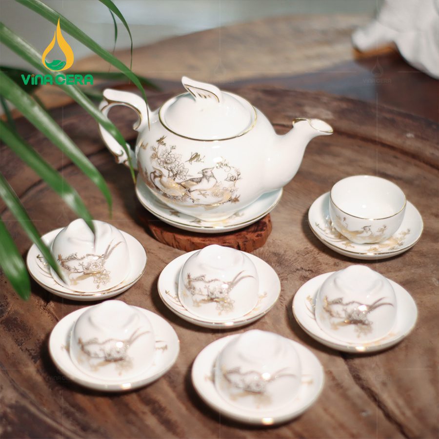 Bộ Ấm Trà Phượng Hoàng Vàng Kim VN AC 45 Bộ Ấm Chén Phượng Hoàng Vinh Hoa Phú Quý