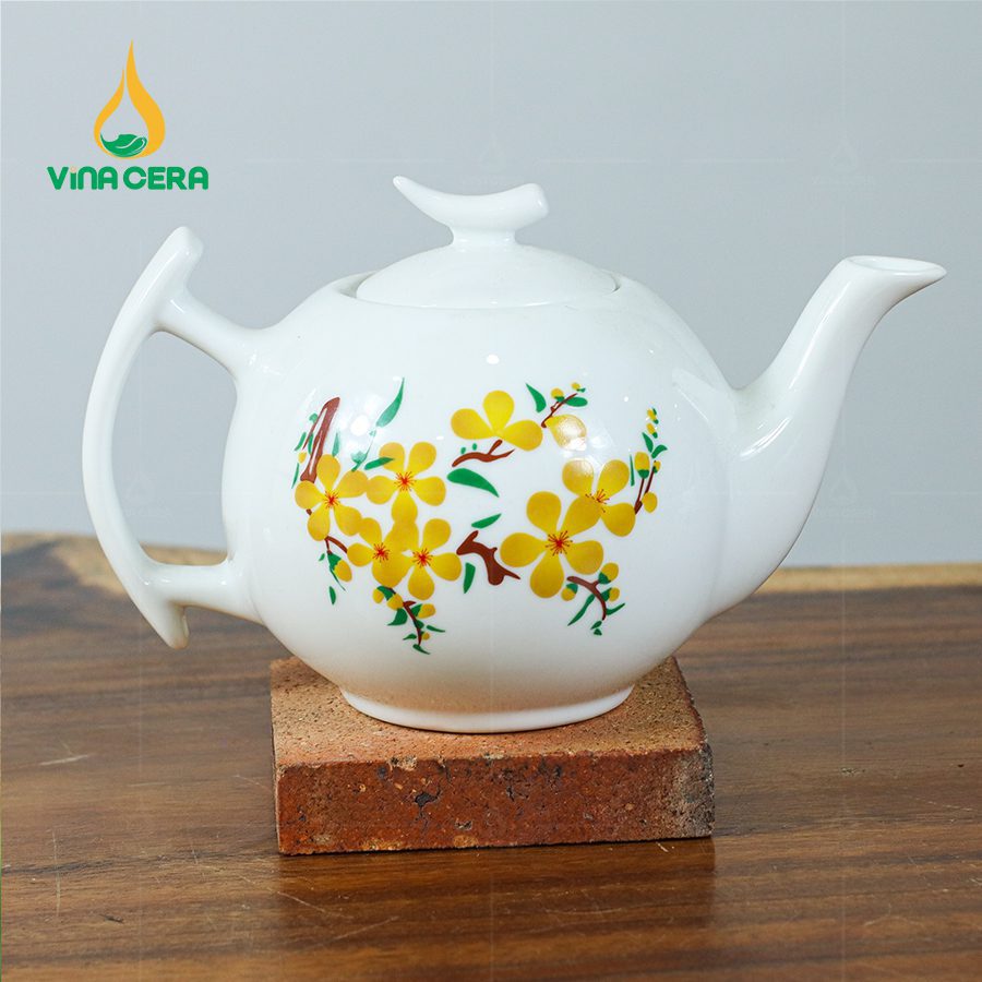 Bộ Ấm Trà Sứ Vẽ Hoa Mai Dáng Trăng Khuyết VNAC05 Bộ Ấm Trà Sứ Vẽ Hoa Mai Dáng Trăng Khuyết