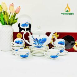 Bộ Ấm Trà Viền Vàng Sen Chuồn Xanh VN AC 54