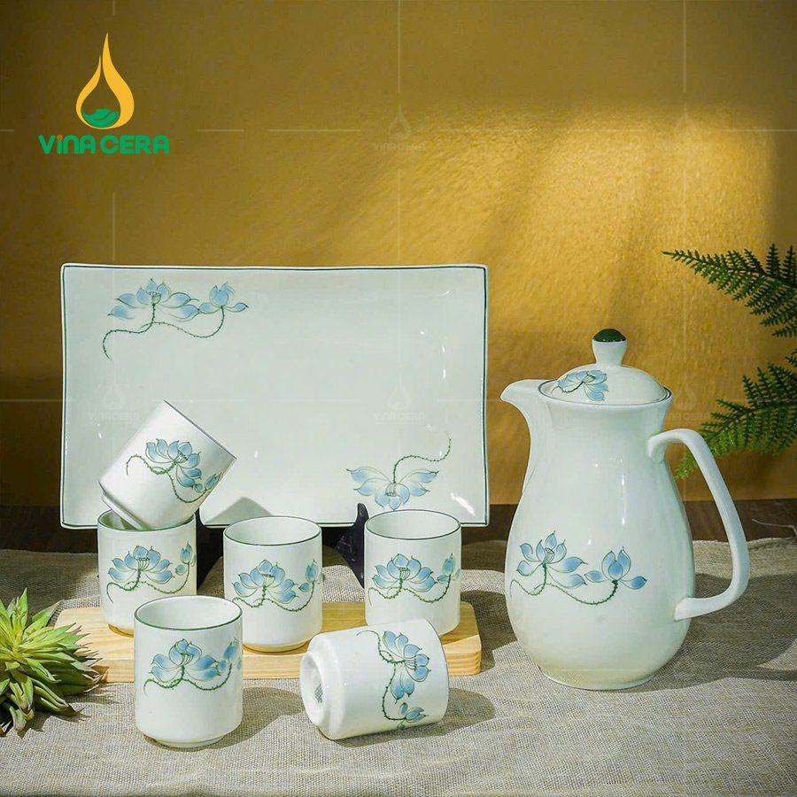 Bộ Bình Nước Bát Tràng Men Kem 1.3L BAT-0111224