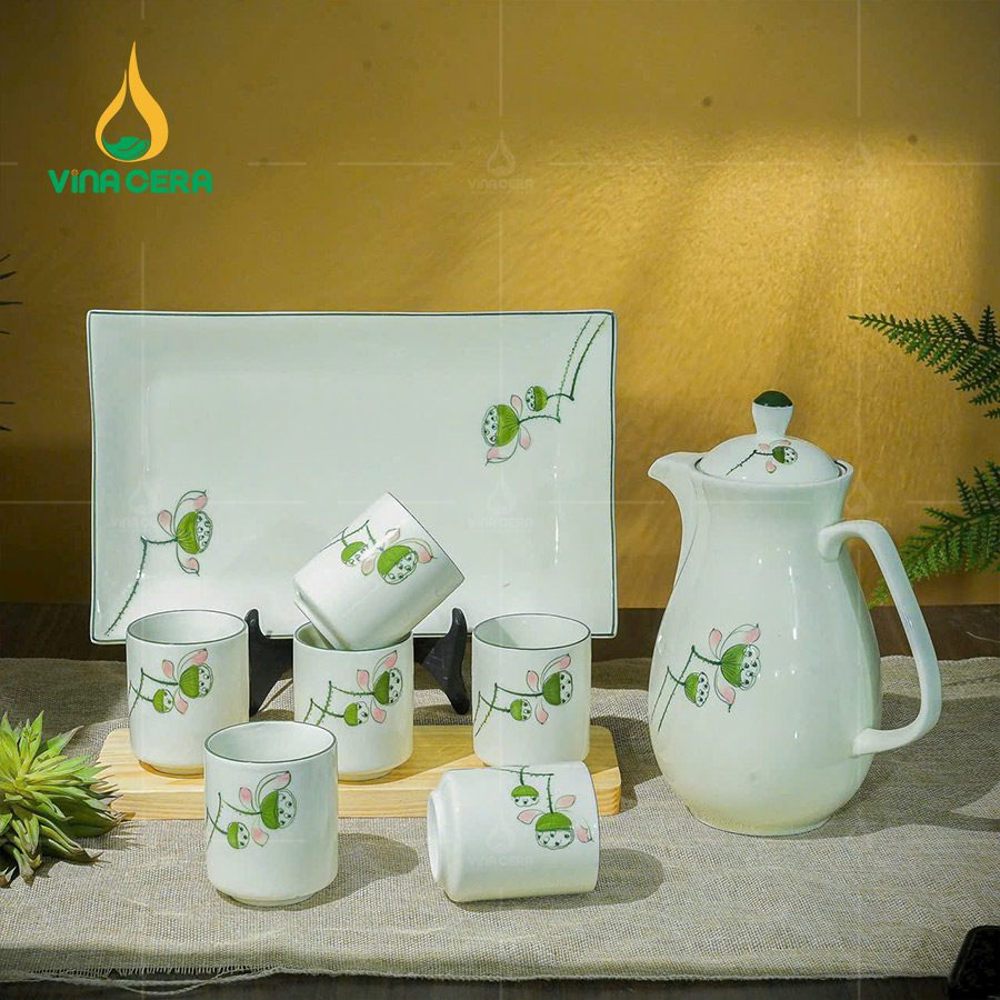 Bộ Bình Nước Bát Tràng Men Kem 1.3L BAT-0111224 (7)