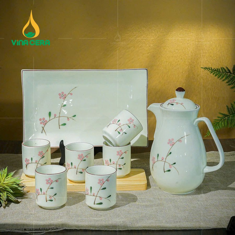 Bộ Bình Nước Bát Tràng Men Kem 1.3L BAT-0111224