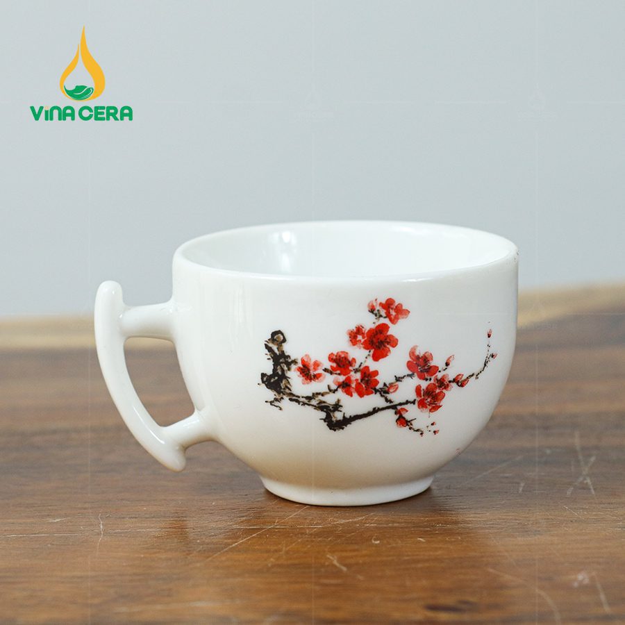 Bộ Trà Trăng Khuyết vẽ Hoa Đào Đỏ Cổ Phong VNAC 06 Bộ Trà Trăng Khuyết vẽ Hoa Đào Đỏ Cổ Phong
