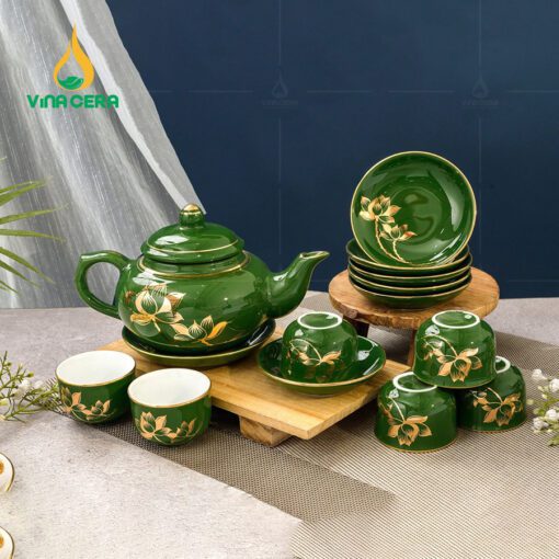 Bộ ấm Chén Quả Đào Men Xanh Ngọc