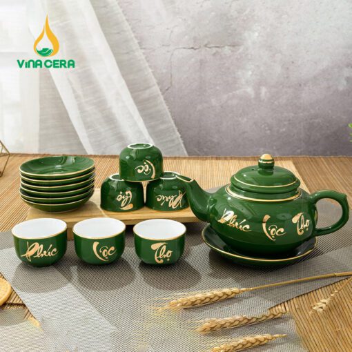 Bộ ấm Chén Quả Đào Men Xanh Ngọc