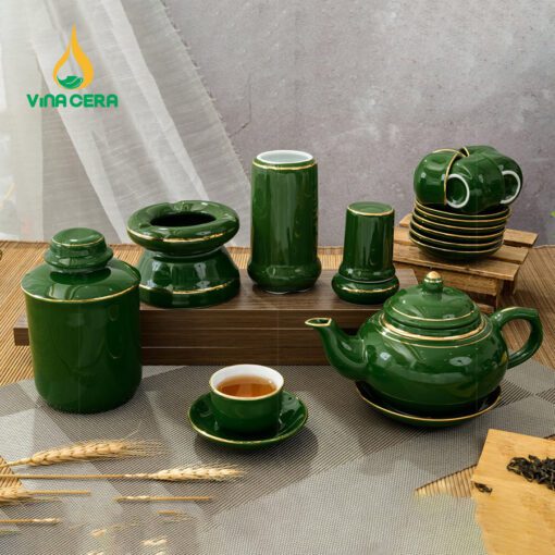 Bộ ấm Chén Quả Đào Men Xanh Ngọc