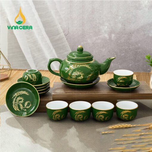 Bộ ấm Chén Quả Đào Men Xanh Ngọc