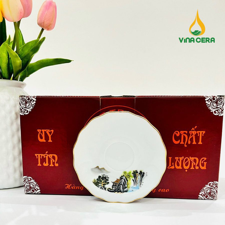 Bộ ấm Trà Bát Tràng Kẻ Vàng Hoa Văn Sơn Thủy VN AC 55 Bộ ấm Trà Bát Tràng Kẻ Vàng Hoa Văn Sơn Thủy VN AC 55