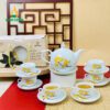Bộ ấm chén men trắng dáng Bưởi Hoa Sen Vàng AC04112724