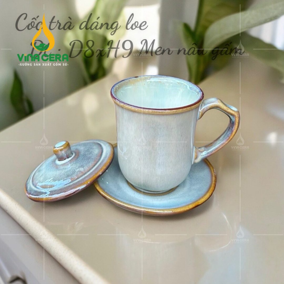 Ly Sứ Miệng Loe Có Nắp Men Hỏa Biến – LS 112414 Ly sứ miệng loe có nắp men hỏa biến