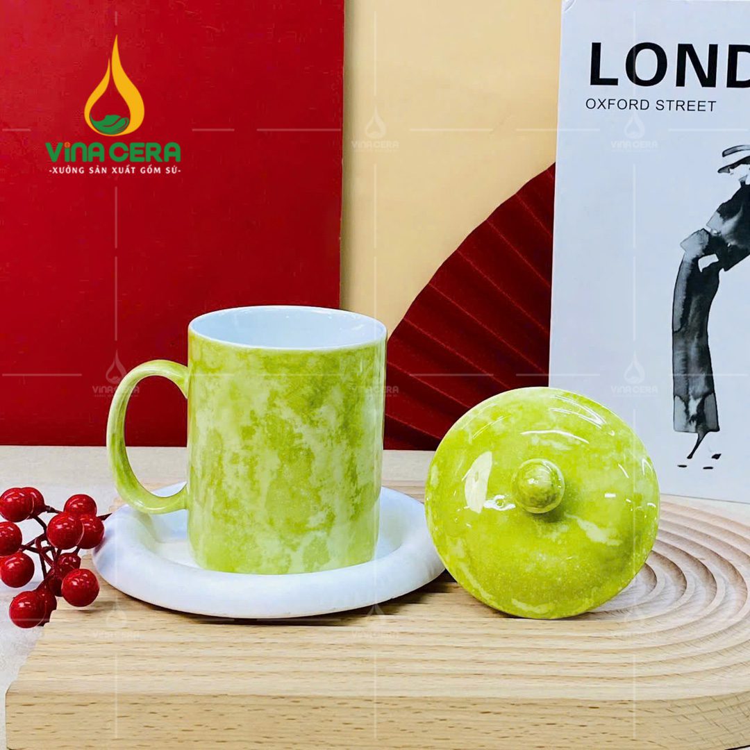 Ly sứ quai C men vân đá có nắp