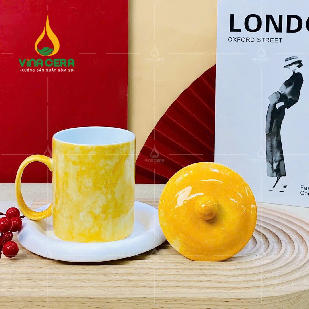 Ly sứ quai C men vân đá có nắp